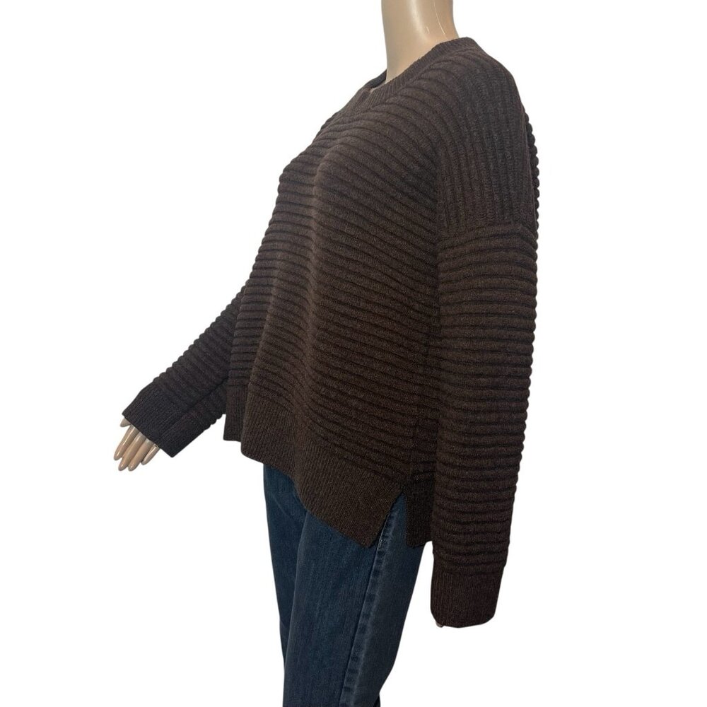 Madewell Women's Wool Blend Ribbed Sweater Medium Brown Long Sleeves Round Neck - Picture 2 of 8